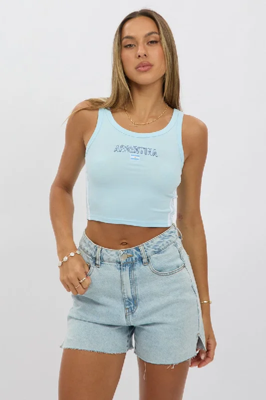 Blue Graphic Tank Sleeveless Casual Women's Japanese 