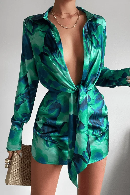 Aja Kalista Dress - Green Floral Relaxed Women's Beachy
