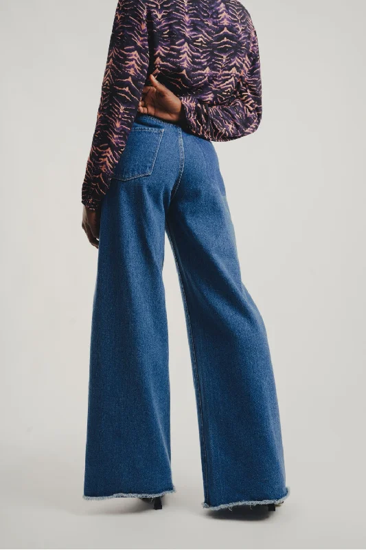 Imprevu Denim Palazzo Bleu Moyen Stylish Women's Neon