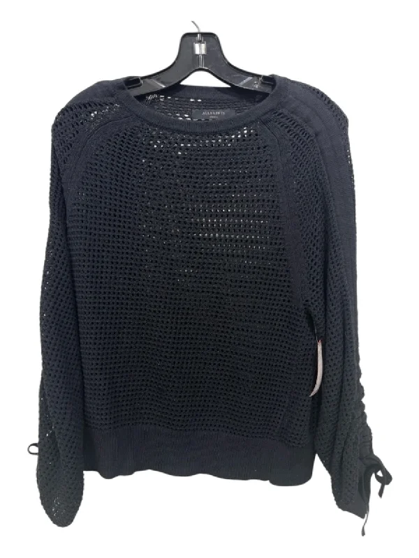 All Saints Size S Black cotton & polyamide Mesh Long Sleeve Boat Neck Top Women