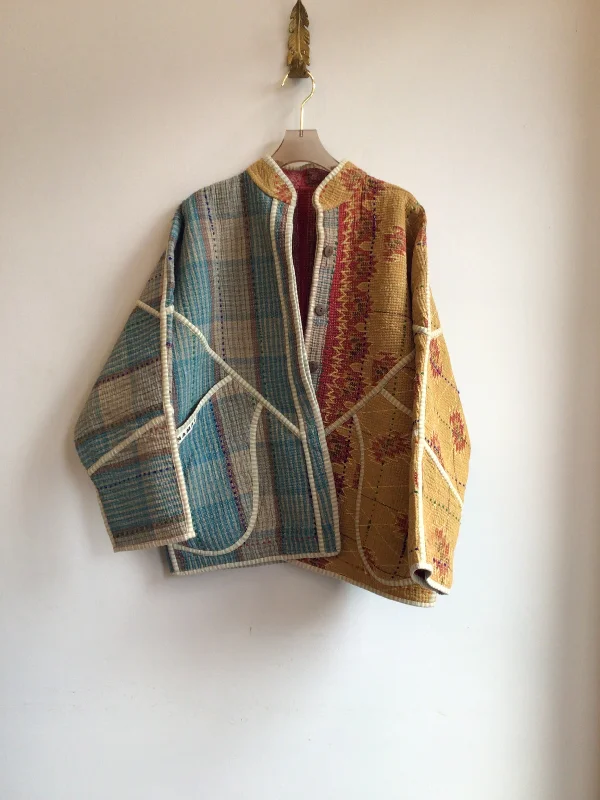 Reversible Ladhiya Quilted Jacket in Colors Brick, Green, Orange & Tan, Blue, Red, Purple garde