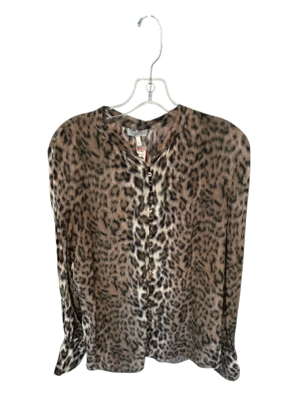 Joie Size L Brown Print Viscose Animal Print Long Sleeve V Neck Button Front Top Casual Women's Japanese 
