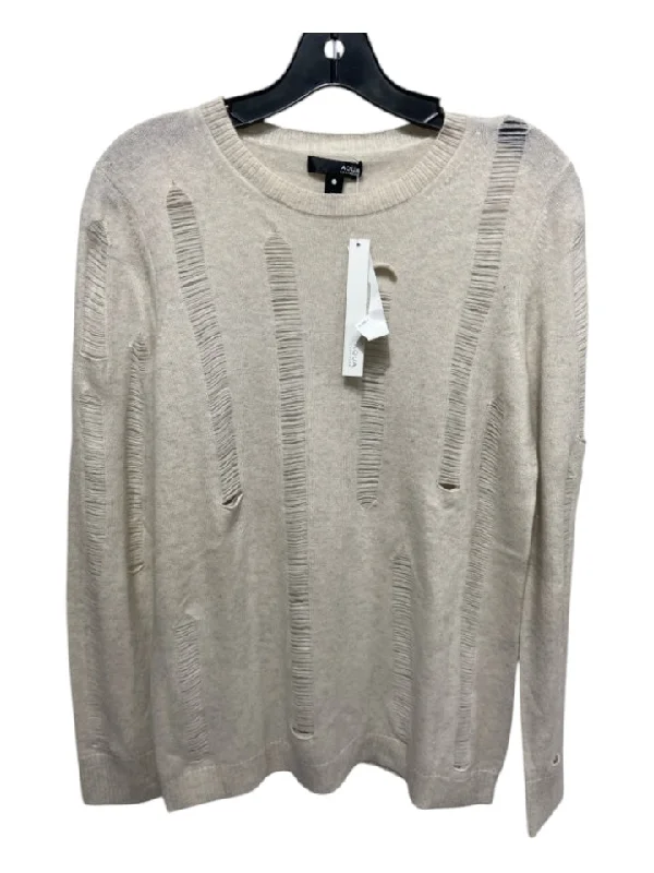 Aqua Cashmere Size M Light Beige Cashmere Distressed Long Sleeve Heathered Top Laid - back Women's Vibe