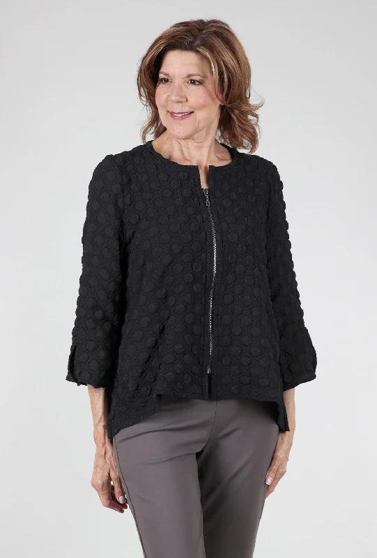 Bubble Texture Jacket, Black Polished Women's Silk