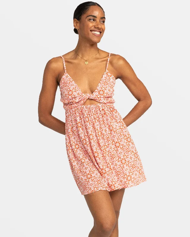 Evening Glow Front Twist Mini Dress - Cloud Dancer Fresco Tile Traditional Women's 