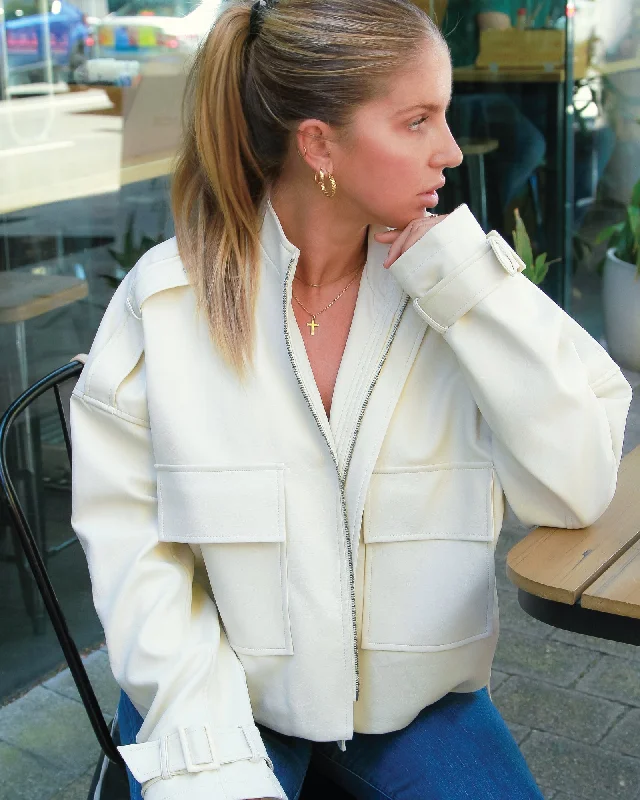 Reload Draped Leather Look Jacket - Cream Athletic Women's High - 