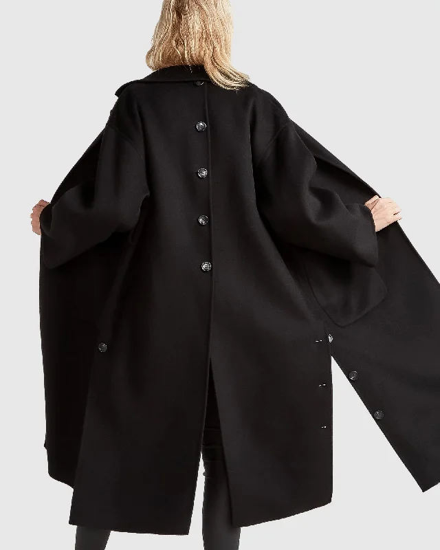 Wide Awake Split Hem Overcoat - Black Sleek Women's Metallic