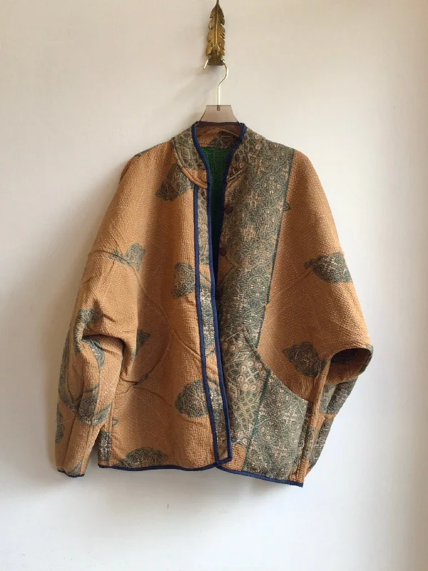 Reversible Ladhiya Quilted Jacket in Colors Tan, Grey & Green Country