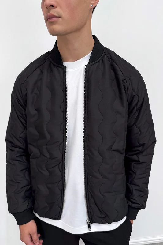 Quilted Ripstop Bomber Jacket - Black Hip Women's Urban