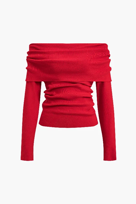 Knitted Ruched Off Shoulder Long-Sleeve Top Refined Women's Velvet