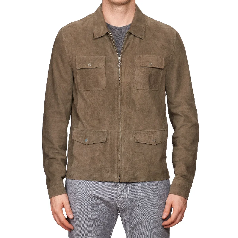 SERAPHIN Olive Suede Goat Leather Unlined Field Jacket FR 50 US M Cozy Women's Sherpa - lined