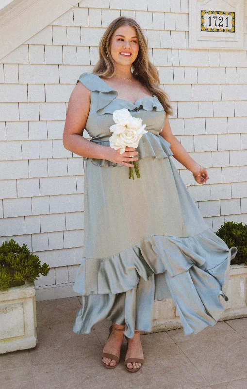 Reese Ruffle Dress ~ Silver Sage Luxe Satin Sporty Women's Tennis