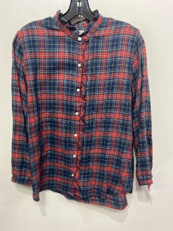 Trovata Birds of Paradis Size M Blue & Orange Print Cotton Plaid Side Button Top Monochromatic All - in - one