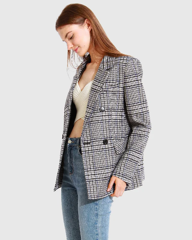 Piccadilly Wool Blend Plaid Blazer - Grey Preppy Women's College