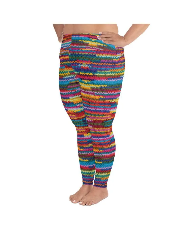Colorful Knitted Pattern Plus Size Leggings Sustainable Organic
