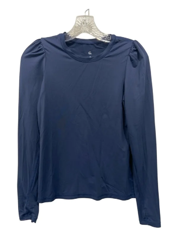 Goop G. Label Size XS Navy Blue Polyamide Blend Long Sleeve ruched shoulder Top Earthy Women's Hemp - based