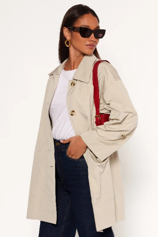 Stella Button Front Collar Jacket - Taupe Dapper Women's Bow - adorned