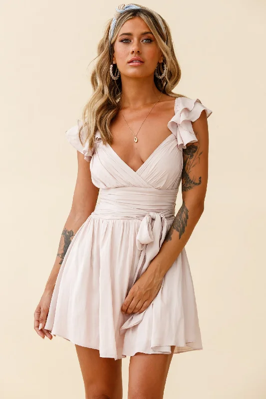 Lola Ruffle Shoulder Ruched Dress Nude Dynamic Women's Moto