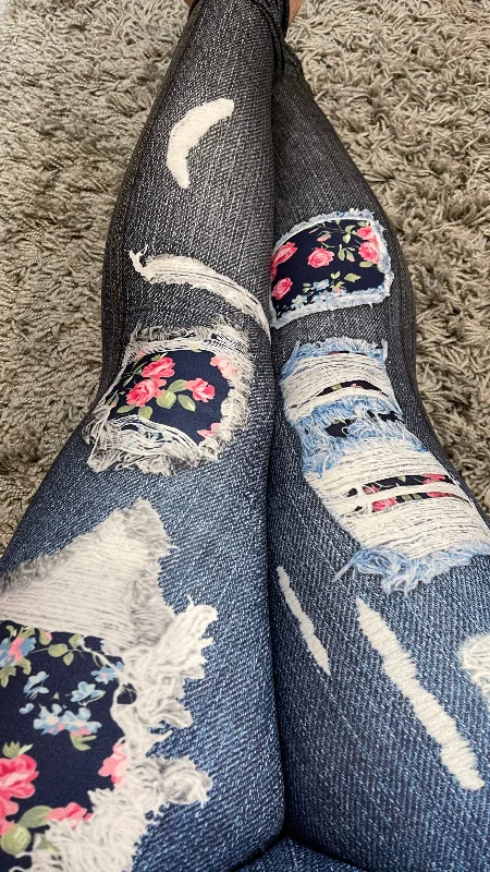 Ombré Patched Floral Leggings Contemporary 