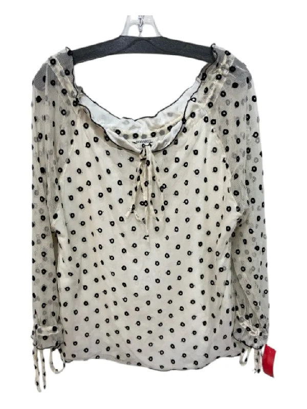 Rodarte Size 6 White & Black Silk Mesh Overlay Polka Dot Boat Neck Top Dapper Women's Bow - adorned Rodarte Size 6 White & Black Silk Mesh Overlay Polka Dot Boat Neck Top Dapper Women's Bow - adorned