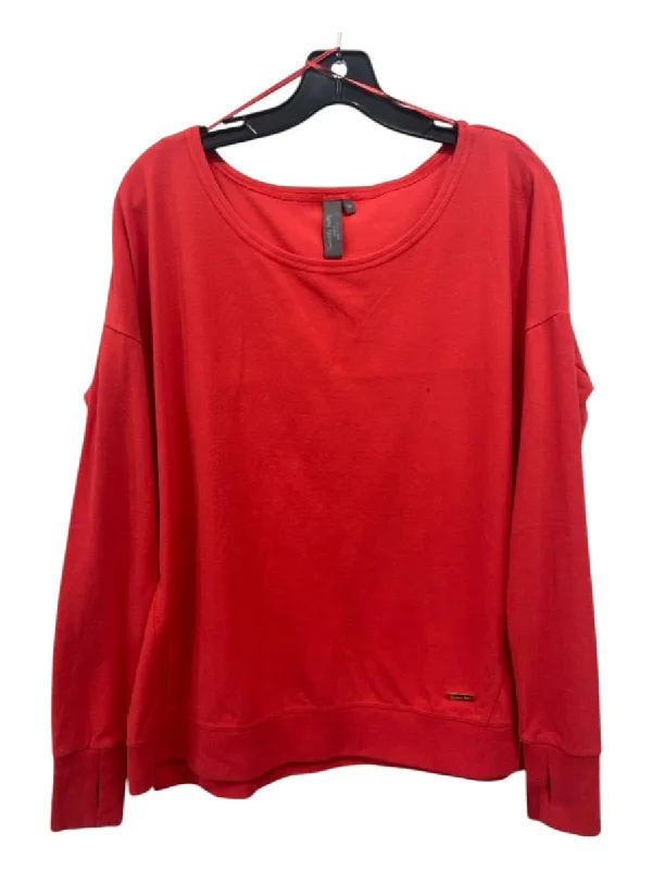 Sweaty Betty Size Medium Red Cotton Blend Solid Wide Neck Long Sleeve Top Rugged Women's Outdoor 