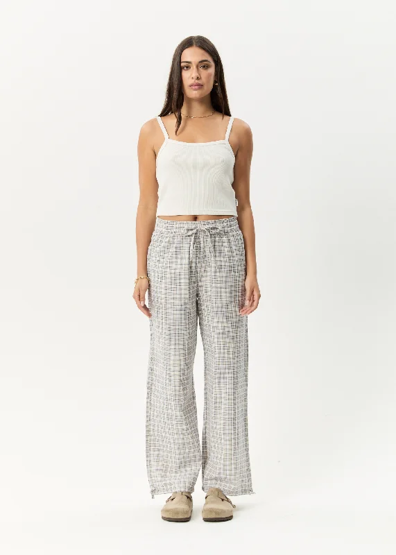 AFENDS Womens Drew - Seersucker Wide Leg Pants - Taupe Check Disco
