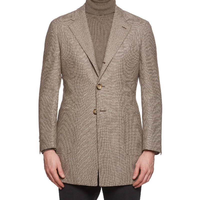 VINCENZO PALUMBO Napoli "Viky" Beige Houndstooth Wool Back Belted Coat NEW Practical Women's Multi - VINCENZO PALUMBO Napoli "Viky" Beige Houndstooth Wool Back Belted Coat NEW Practical Women's Multi -