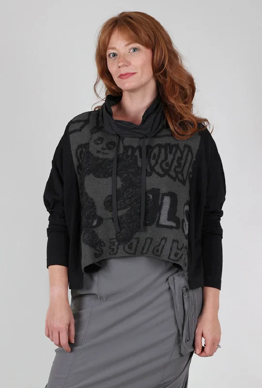 Contrast Collar Swing Sweater, Black Multi Dapper Women's 1920S