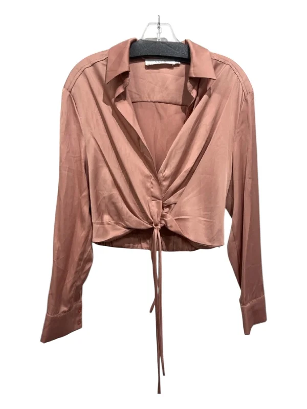 ASTR Size L Pink Polyester Crop Long Sleeve Drawstring Collar Top Dynamic Women's Moto