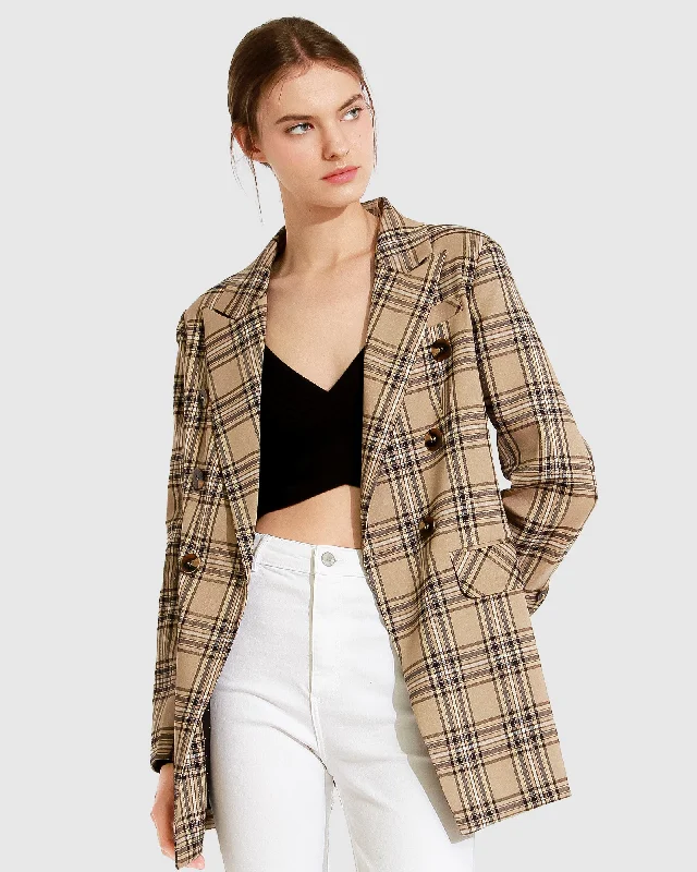 Too Cool For Work Plaid Blazer - Camel Australian Beach