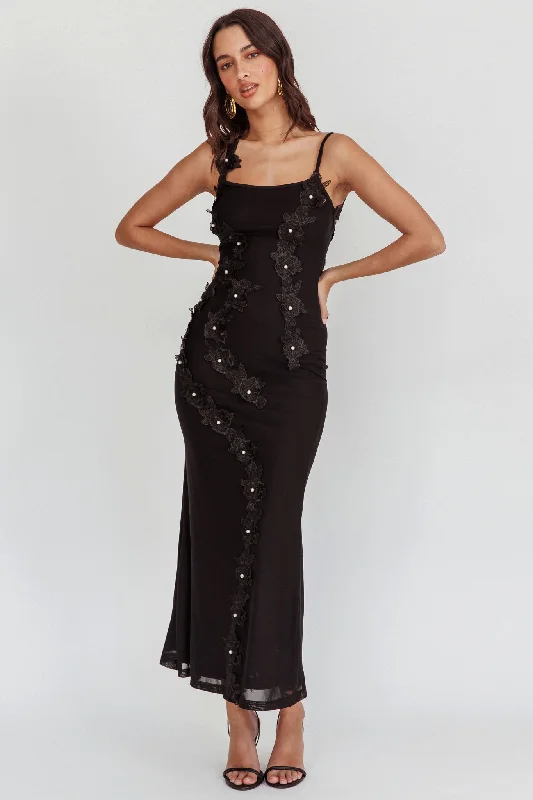 Like I'm Dreaming Floral Pearl Maxi Dress Black Sophisticated Women's Tailored