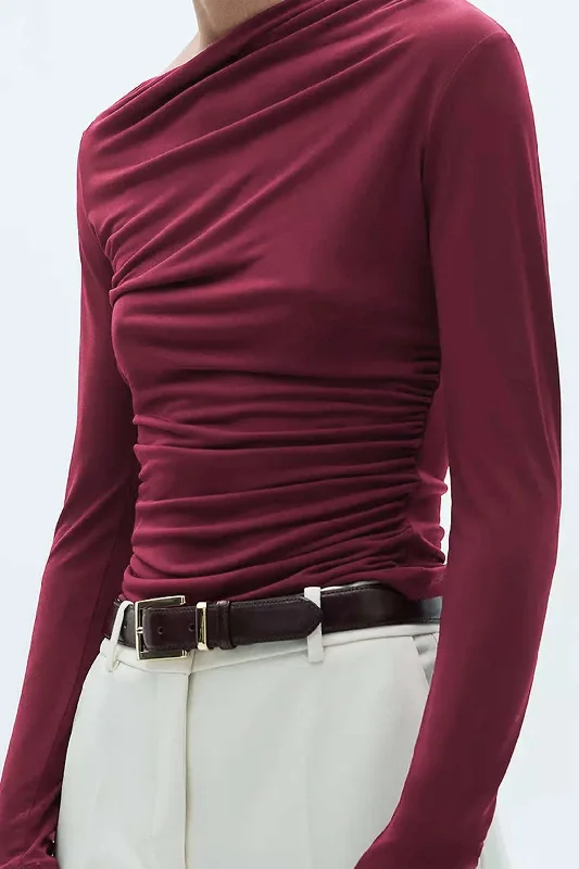 Asymmetrical Ruched Long-Sleeve Top Sporty Women's Tennis