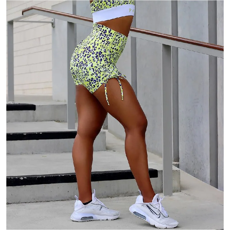 Lime Leopard Print Scrunch Bum Shorts Feminine Women's Soft 