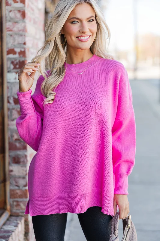 Perfectly You Candy Pink Mock Neck Sweater Feminine Women's Style 