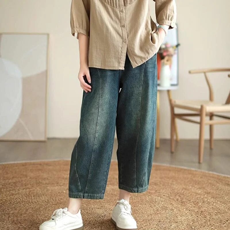 Women Autumn Retro Loose Harem Jeans Classic Women's Pin - striped