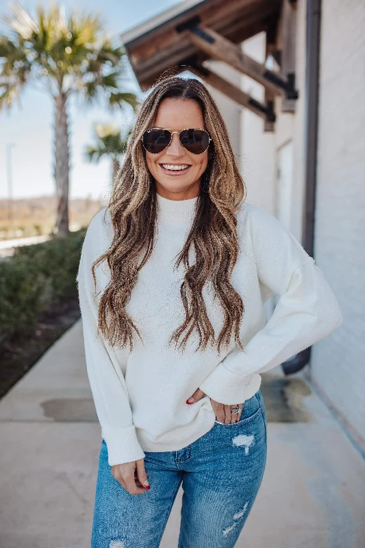 Abela Magic of Winter Cuffed Sleeve Sweater - Ivory Refined Women's Hand - crafted