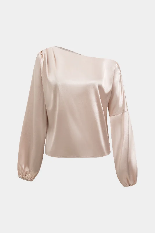 Satin Ruched Asymmetrical Long-Sleeve Shirt Trendy Women's Oversized