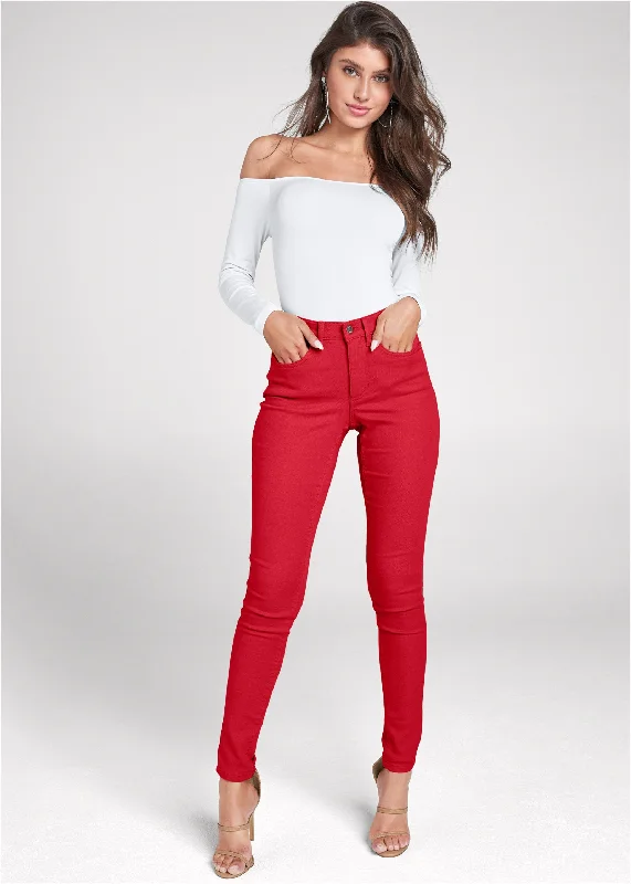 Heidi Skinny Jeans - Red Athletic Women's High - 