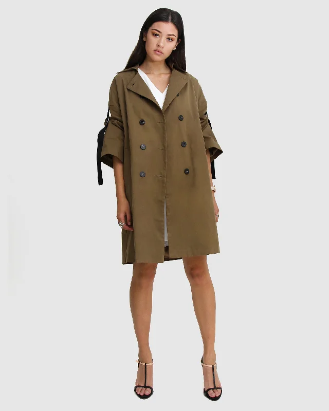 Russian Romance Oversized Trench Coat - Military Earthy Women's Hemp - based