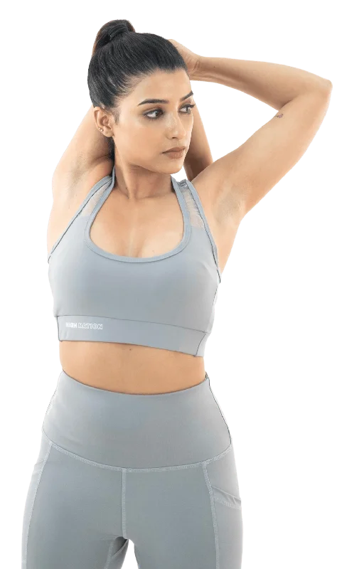 Solid Grey Cross Back Sports Bra Athletic Women's 