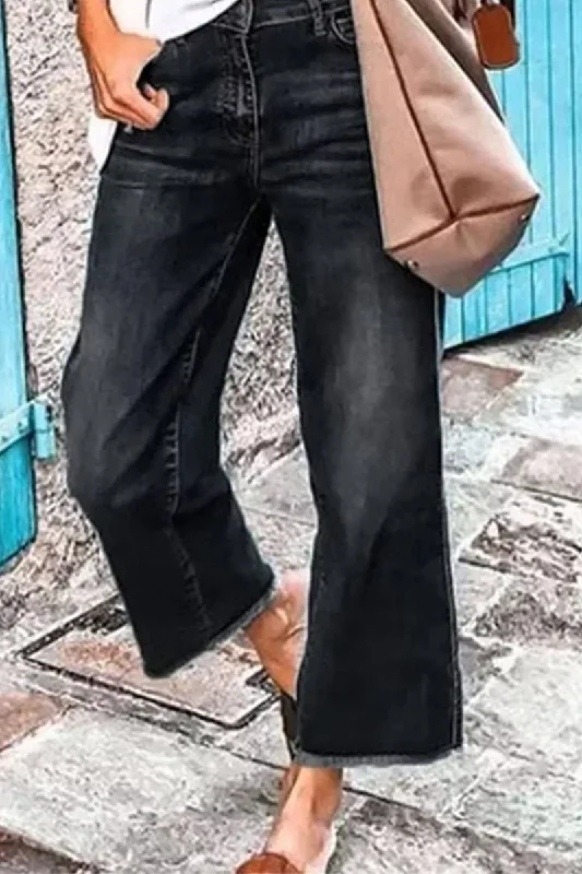KittenAlarm - Casual Solid Patchwork Mid Waist Straight Denim Jeans Sleek Women's Metallic KittenAlarm - Casual Solid Patchwork Mid Waist Straight Denim Jeans Sleek Women's Metallic
