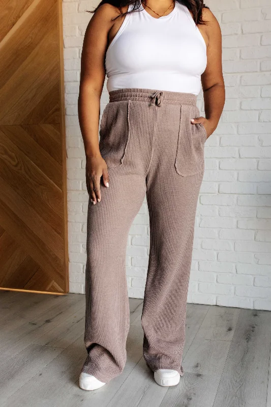 Set Process Mineral Wash Waffle Knit Pants in Brown Cool Women's Distressed