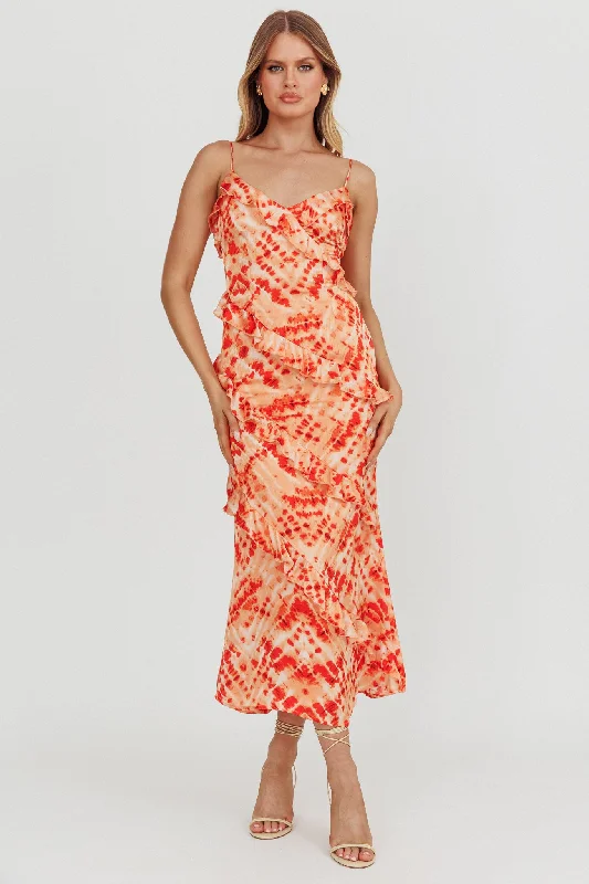 Silvana Frill Trim Midi Dress Orange Rugged Women's Outdoor 