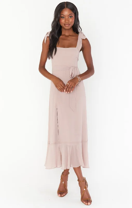 Claire Midi Dress ~ Soft Beige Chiffon Feminine Women's Soft 