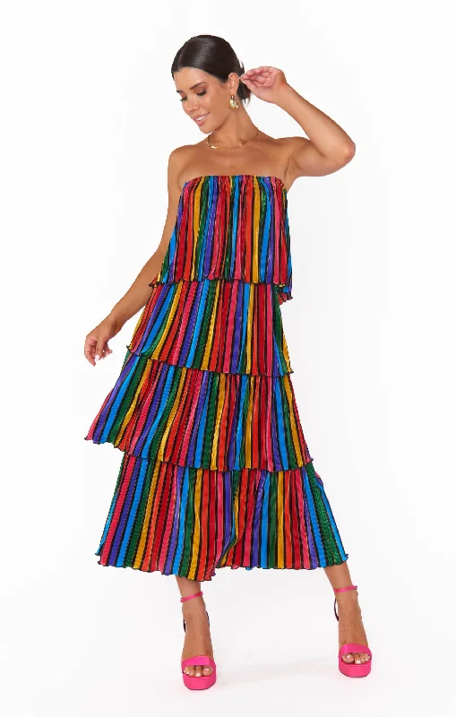 Lana Midi Dress ~ Rainbow Parade Pleat Sleek Women's 