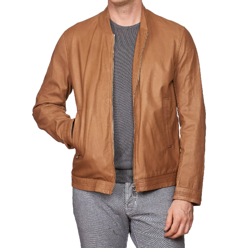 SERAPHIN Tan Lamb Leather Unlined Bomber Flight Jacket FR 50 US M garde