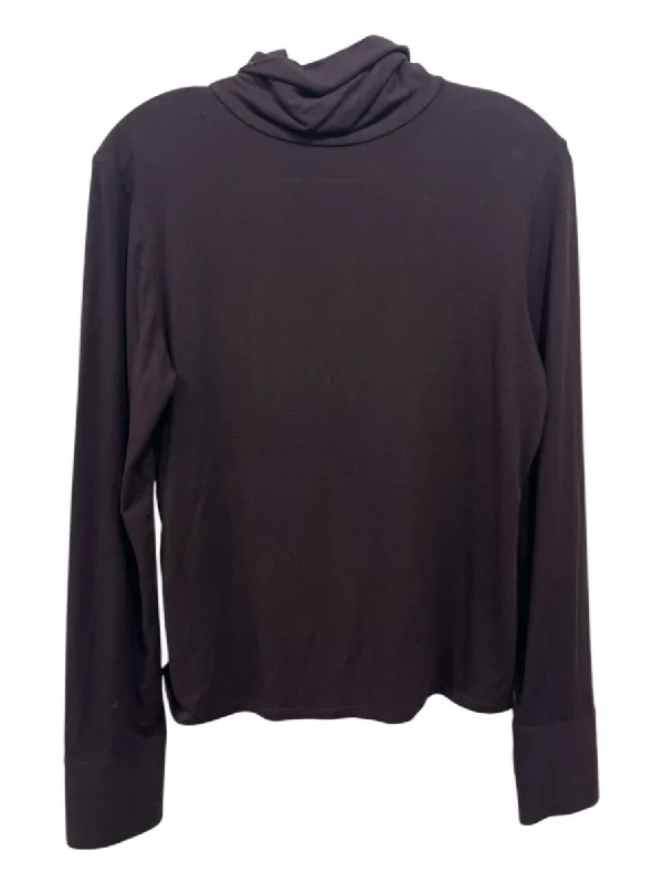 Etcetera Size L Dark Brown Rayon Blend Turtle Neck Long Sleeve Button Wrist Top Cool Women's Distressed