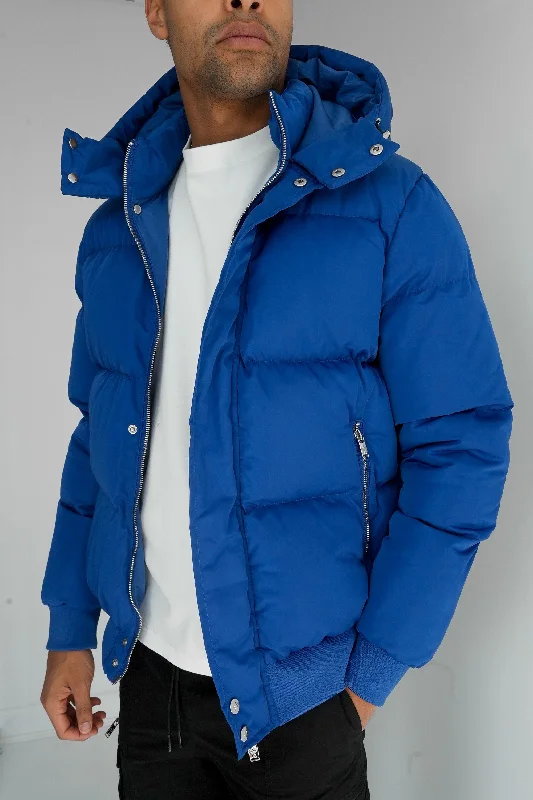 Boxy Down Insulated Puffer Jacket - Blue Sleek Women's Metallic