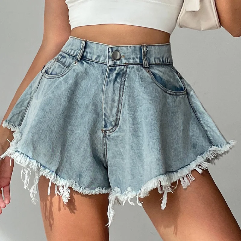 KittenAlarm - New Women Denim Shorts With Holes And High Waist Loose Tassel Jeans S-XXL Casual Women's Loose - fitting KittenAlarm - New Women Denim Shorts With Holes And High Waist Loose Tassel Jeans S-XXL Casual Women's Loose - fitting