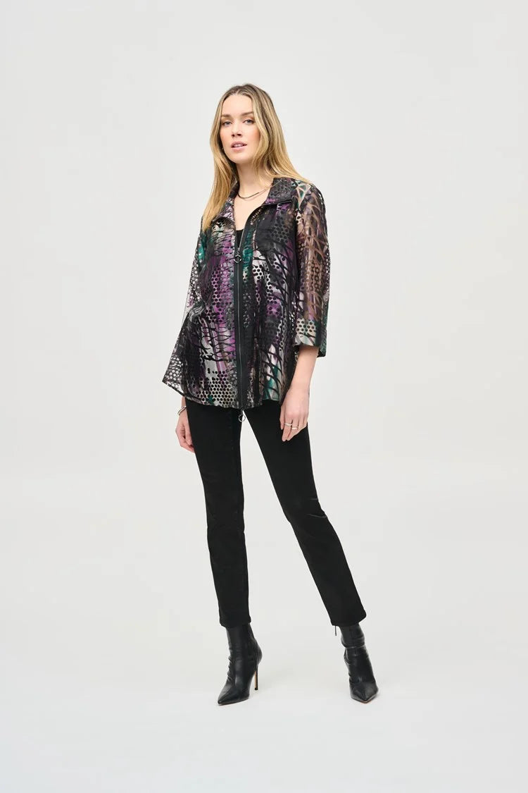 Joseph Ribkoff Black Classic Slim Foiled Print Denim Pant Tough Women's Military - inspired